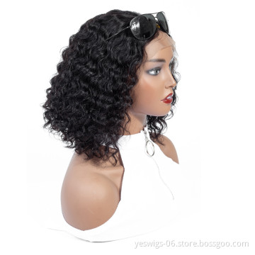 Women Lace Frontal 13*4 Wig For Beginners 1b Malaysian Natural Color Hair Remy Short Bob Cut Wholesale Malaysian Kinky Curly Wig